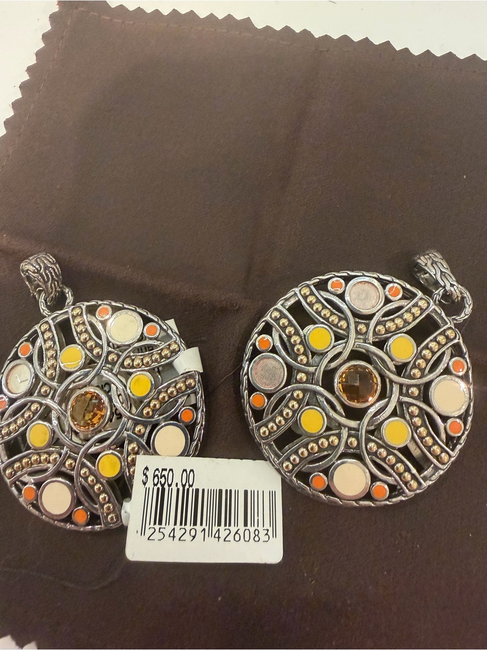 John Hardy Silver-Tone Enamel Medallion Pendants with Yellow & Orange Accents